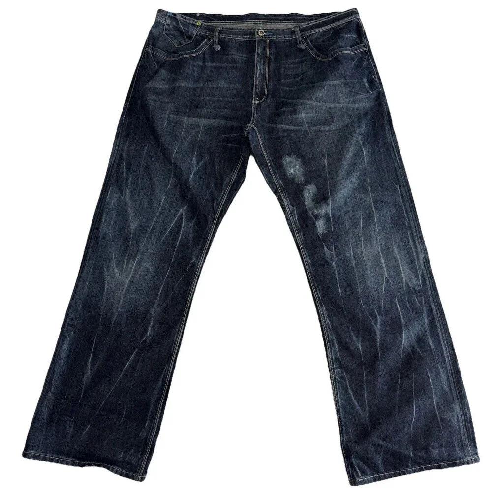 Artful Dodger Blue Jeans Embroidered Pockets Wide Leg Baggy Y2K Mens Size 42X33